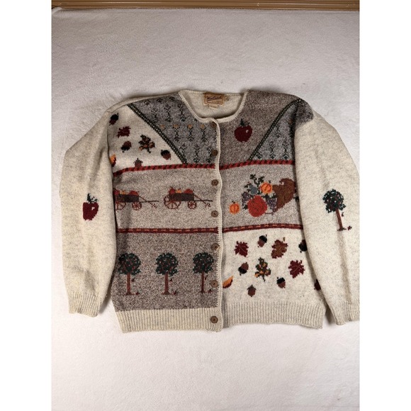 Woolrich Sweaters - Woolrich Cardigan Sweater Womens Large Beige 100% Wool Fall Harvest Apple Knit